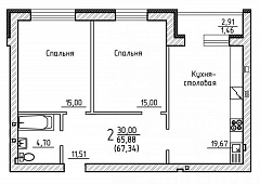 Купить 2-комнатную квартиру №2, 88,1 кв. м, на ул Генерала Круковского, 4, первый этаж