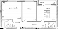 2-комнатную квартиру №11, 88,00 кв. м, на ул Генерала Круковского, 4, третий этаж